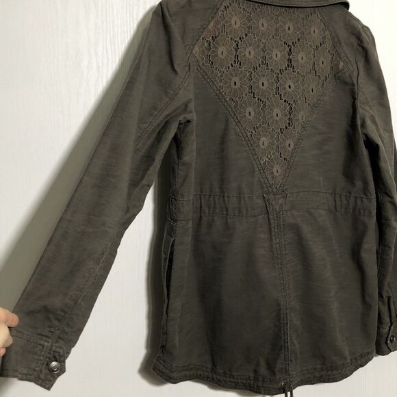 Anthropologie Hei Hei Field Jacket Womens Medium Brown Lace Military Utility - Picture 12 of 16